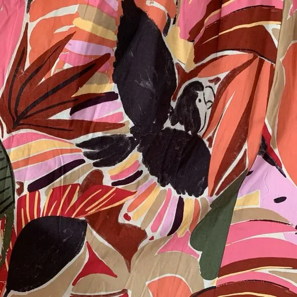 Crystal Sky Womens 3XL Dress Peasant Puff Sleeve Parrot Beachy Tropical Midi NEW - Picture 6 of 12